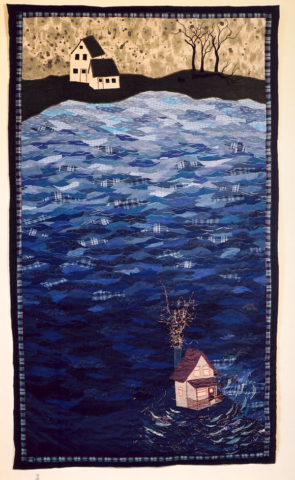 Alighting, 2002, 95cm w x 165cm h, Fabric paint, fabric collage, hand embroidery