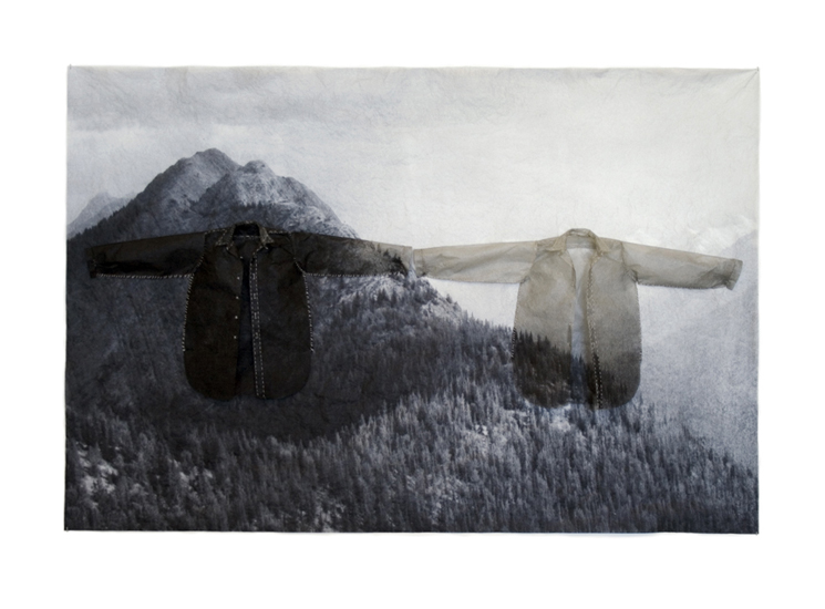 An Underlying Sadness, 2010, Photogravure etching and thread, 20" x 25" x 1"