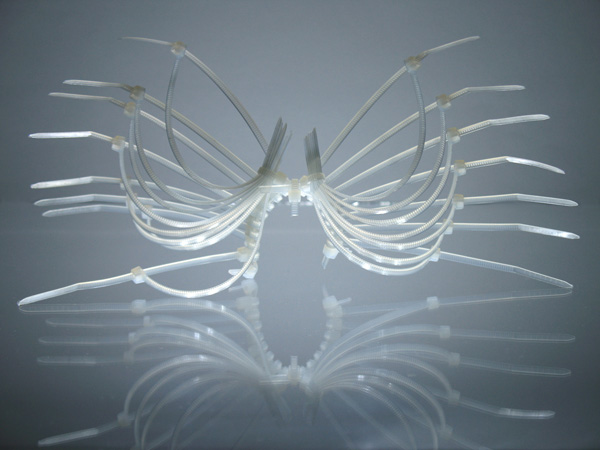 Constructions, 2011, Zip-Ties and glass, 4 x 8 x 2 inches, Detail of one element of the right segment, Elisabeth Picard photo credit