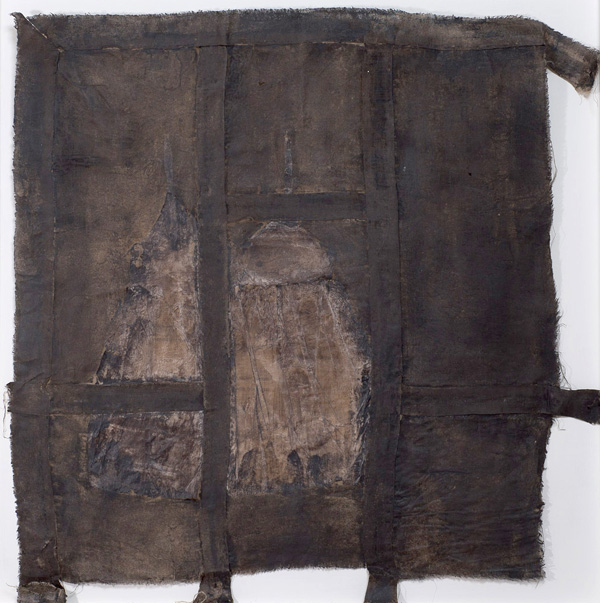 From the nigredo series 2, 80cm x 80cm, linen, wax, paint, stitch. Photo: Michael Wicks.