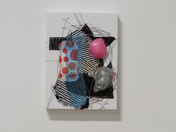 Untitled, found plastic, thread, canvas, 2013, 38 cm x 28 cm, machine stitched. Photo: Louise Keen.