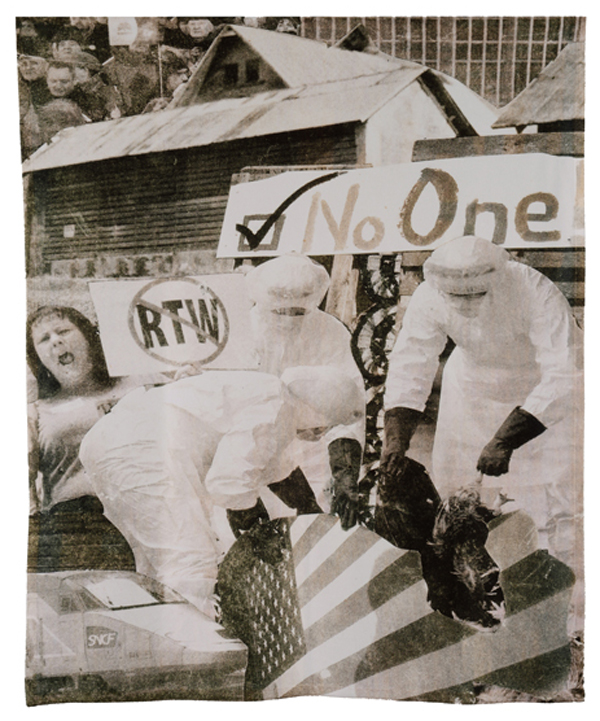 Security Blanket? #1, Blanket hand-cut newspaper collage, fleece, digital print, 2014 60" x 48", Photo: Tom Fitzpatrick