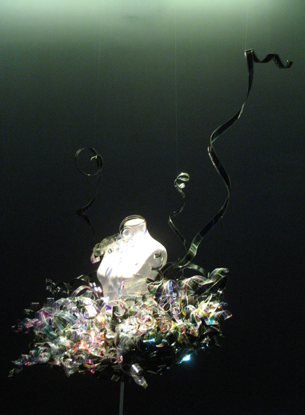 TIFF Tutu, 3' w x 2' h, Clear Film Strips, Wire and Sharpie Marker, photo: Peter Grundy