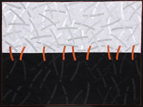 No.11, Number Series, 30hx40w inches, silk, thread, collage of silk pieces, machine stitched and mounted on painted canvas. Photo: Carmella Karijo Rother.