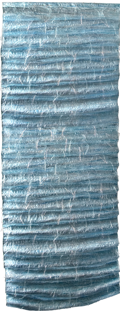 Glisten, 68” h x 23” w x 2” d, plastic food film, thread, paint, machine embellished