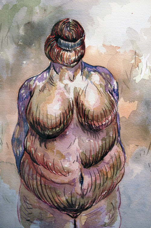 Venus Suit (from the series Makeup Monsters), 9" x12", watercolour paint on arches paper, 
photo: Megan A. Skyvington.