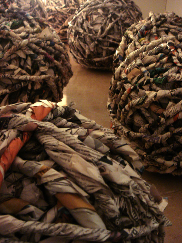 Interior, 10'x8'x15', newspaper, spinning technique and knitting technique, Queens New York, 2011