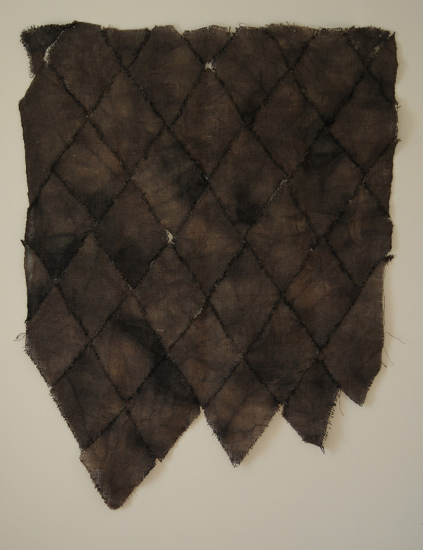 Clown Curtain, size 84"x60" Medium: burlap, dye, thread