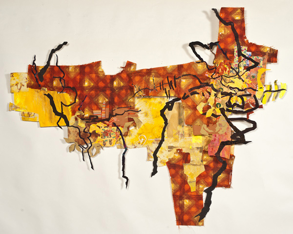 Alice's Garden, 6'-6"x5', deconstructed dresses, painted and printed deconstructed repurposed clothing and linens, commercial fabrics, machine stitch. Photo: Susan Byrne Photography.