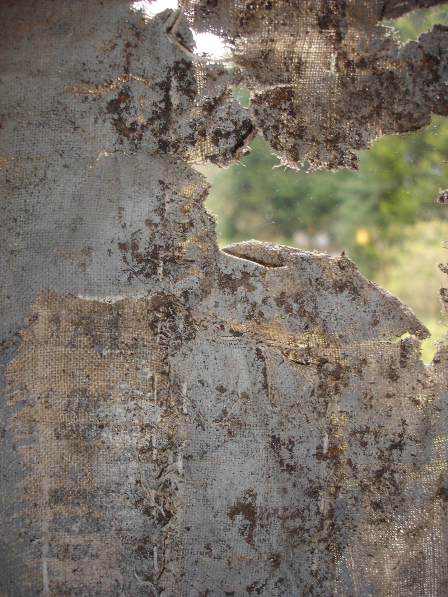 Detail: Burial, 8' x 5' linen, print, paint, stitch