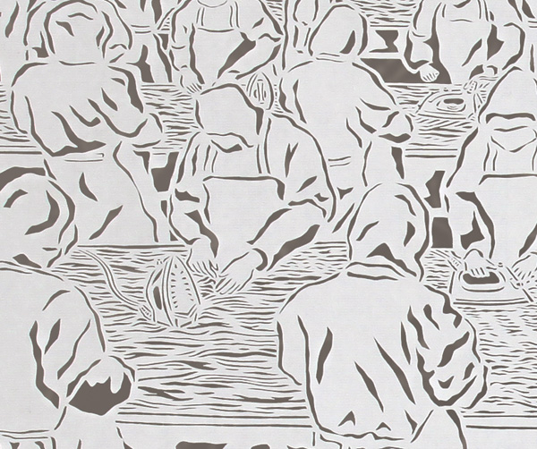 Ironing Oceans, detail, 33.25”x19.75”, Cut Paper, Chinese Rice Paper on Silk