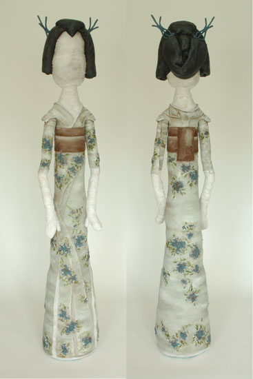 Kim Ohno, 70" x 12" x 12", aluminum, wood, concrete, clothing, paint, medium.