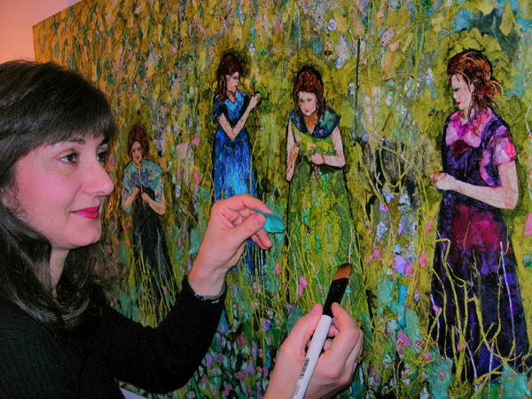 Artist: Mary Karavos - The Girls in the Heather - Imported Papers -2010 - 30 x 60 photo: Monica Sanago