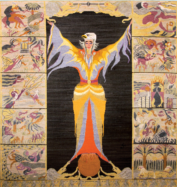 Sarastro, from the Magic Flute Series, 32 in H x 30 in W, 1982. Wool, cotton and silk threads on needlepoint canvas. Photo: Abar Color Labs.