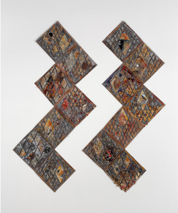 Scrapyard, mixed media: collaging, machine quilting, embellishing., each piece 44"x88", 2010, photo: Bob McNair
