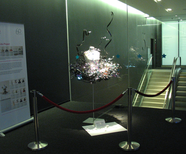 TIFF Tutu, 3' w x 2' h, Clear Film Strips, Wire and Sharpie Marker, photo: Peter Grundy