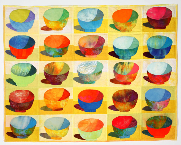 Twenty-five Bowls, 37.5in. x 29.5in., cotton hand-dyed by artist, Kaff Facett design, hand quilted by the Martin sisters.