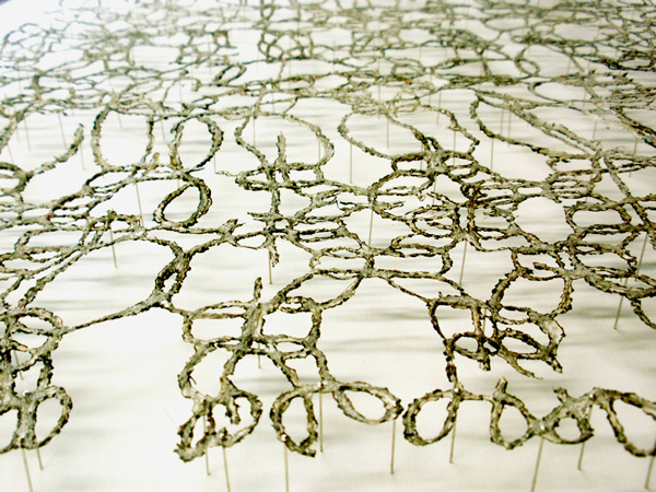 Increasing Your Knot Vocabulary, 2009, 101.5 cm h x 49.3 cm w x 6.3 cm d, Paper, free-motion embroidery, thread, Konnayaku, burn-out. Photograph: Lizz Aston
