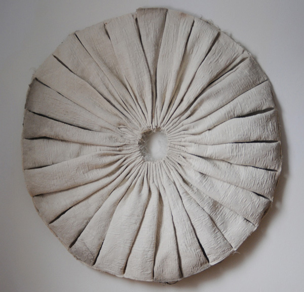 Ruff, size 45" diameter, Medium: cotton, dirt, thread.