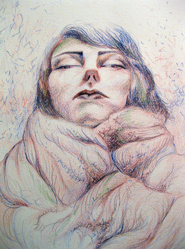 Wrapped, 16" x 24", coloured pencil on arches paper, photo: Megan A. Skyvington.