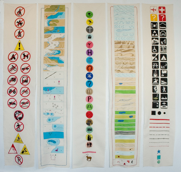 Legends, 2008-2009, 50cmw x 250cm  (each legend), fabric paint, hand and machine embroidery, Photo: Bettina Matzkuhn