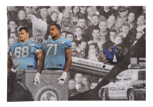 Pills That Aren't What They Seem, NY Times 11/3/2013. Quilt hand-cut newspaper collage, fleece, commercial cotton fabric, canvas, digital print and machine quilted, 2014 18" x 26", Photo: Tom Fitzpatrick