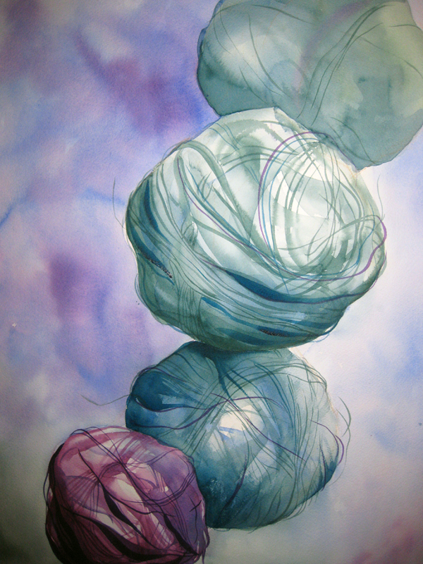 wool, 18"x24", watercolour paint on arches paper, photo: Megan A. Skyvington.