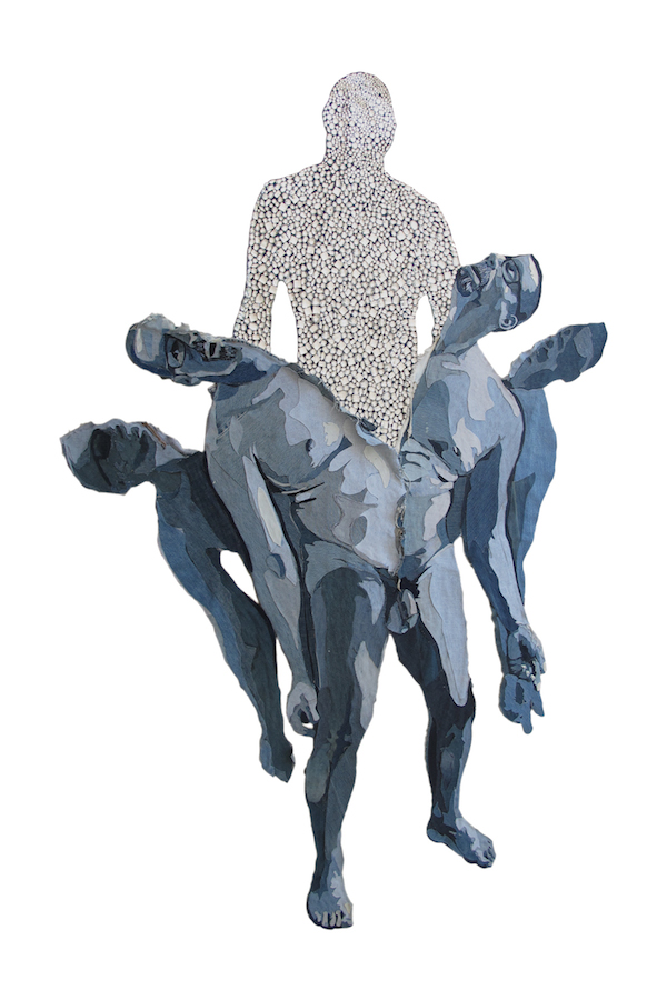 Jim, denim, imitation gemstones, 2013, 96 x 60 inches, denim applique, Photo: James Arendt.