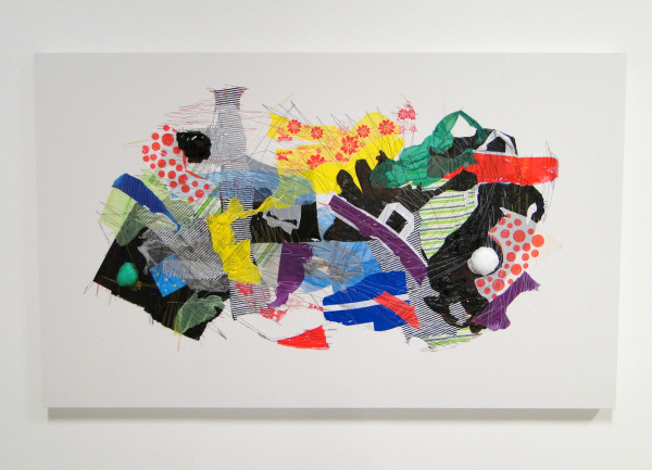 Urban landscape, salvaged plastic, thread, canvas, 2013, 250 cm x 126 cm, machine stitched. Photo: Louise Keen.
