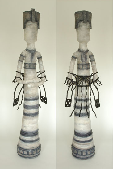 Operette 2, 71" x 16" x 12", Media: clothing, aluminum, concrete, paint, wood, medium,
Fibre Technique: additive fibre sculpture, wrapping, shaping