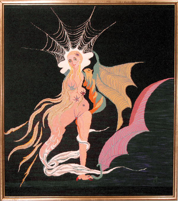 Queen of the Night, from the Magic Flute Series, 29 in H x 25 in W, 1981. Wool, cotton and silk threads on needlepoint canvas. Photo: Abar Color Labs.