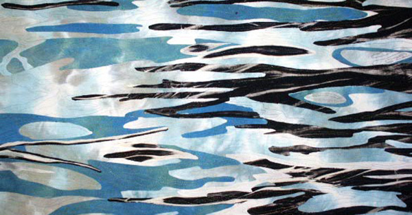 Detail: Reflections, Brushy Creek, Kansas, var. 7, Hand-dyed, over-dyed, collaged, fused, free motion machine stitched, 2004, 35 x 46.5