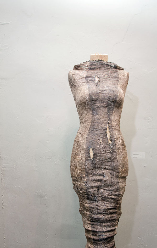 Self-Defense Mechanism: It Can't Hurt When You're Already Numb, 2010 150 H x 33 W x 15 D cm materials: polyester yarn, aluminum wire, nails technique: plain weave photo: Cliff Hollis