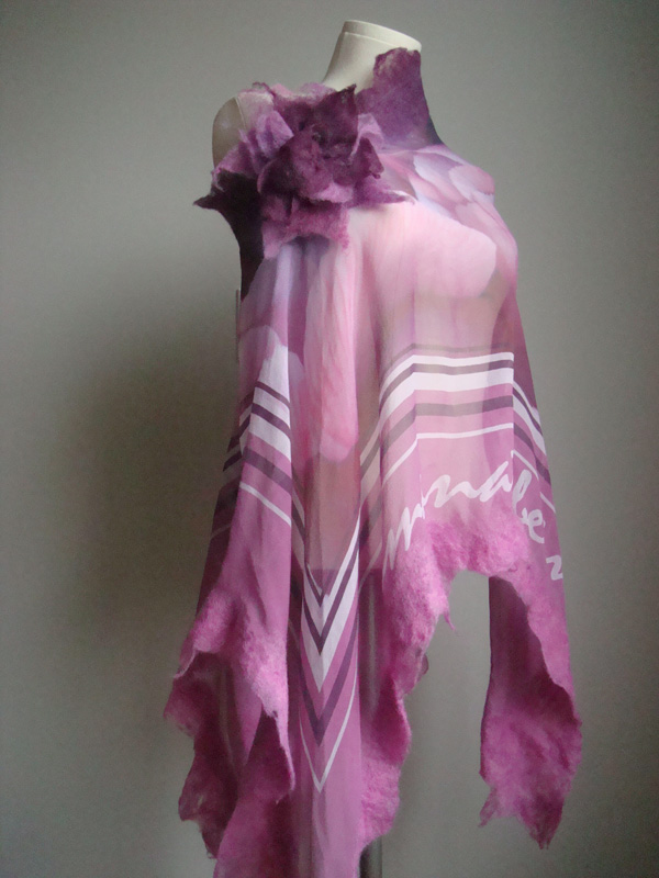 Radiance tulip blossom poncho, Nuno felting on silk, 2012 Photo-Lorena Santin Andrade