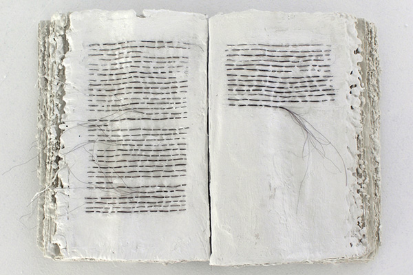 Archive, slip cast books with human hair, 2006
