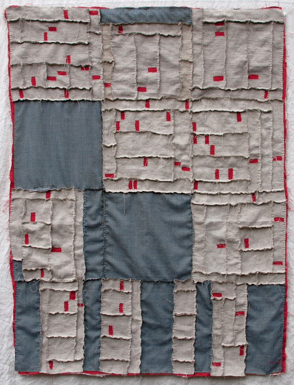 Albuquerque Foreclosure Quilt, 35"w x 47"h, Linen, wool, yarn and embroidery thread, Hand sewn quilt, Photo: Kathryn Clark