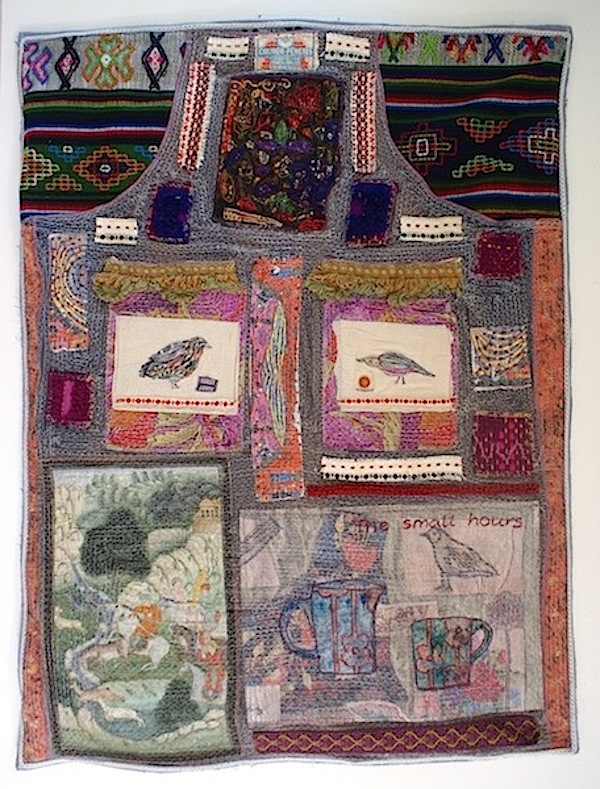 The Small Hours, found and vintage fabric, upholstery trim, image transfer, hand and machine stitch, 2013, 95 x 80 cm, sewn textile collage. Photo: Anne Kelly
