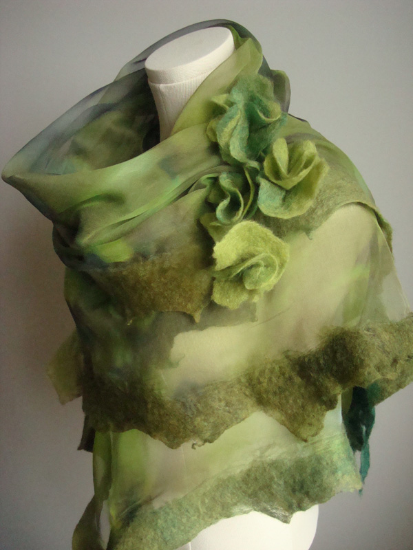Forsythia shawl shrug, Nuno felting on silk, 2012 Photo-Lorena Santin Andrade