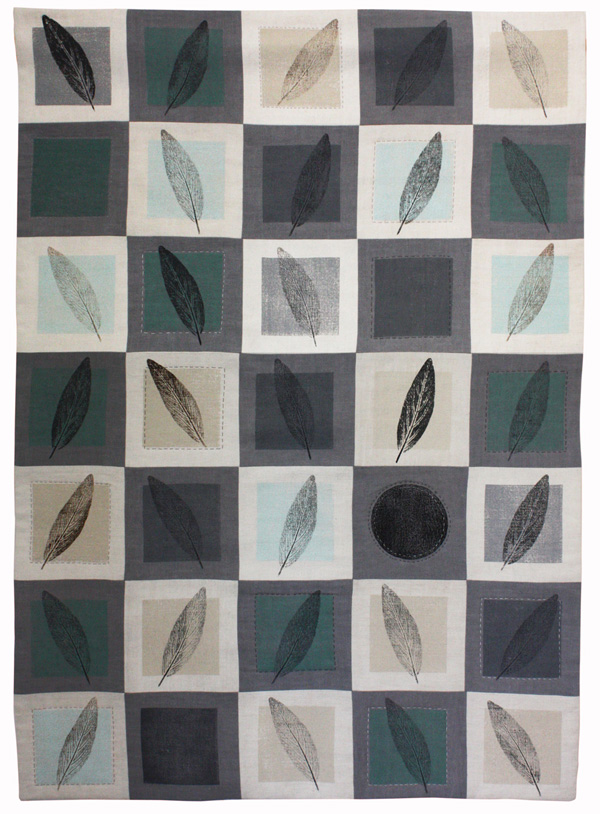 Odd Ball, 2009, 29" x 41", block printed and leaf printed linen and vintage linen, hand stitched, photo: Lotta Helleberg