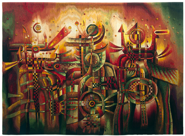 Sacred thunder beings, 180 x 251 cm , Alpaca wool, cotton, mixed fibers. Hand-woven Tapestry