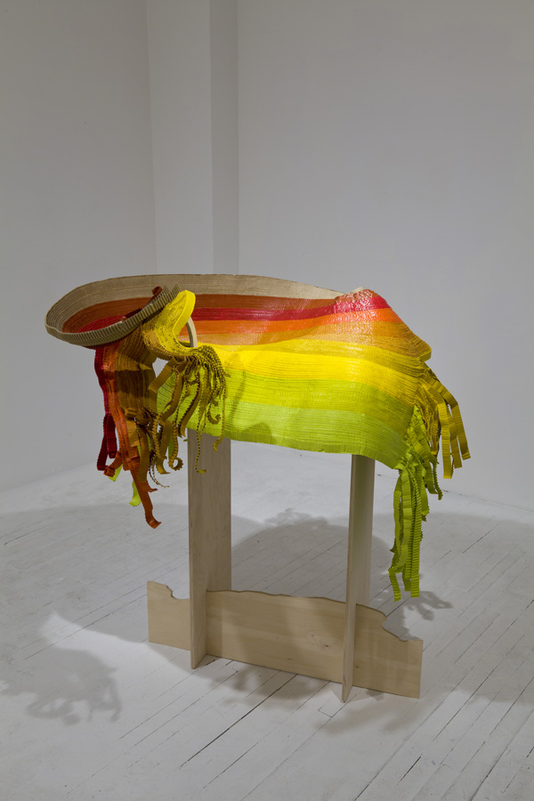 Terminaisons chromatiques, 2010, Single face cardboard, acrylic paint and plywood, 49 x 44 x 40 inches, Guy L'Heureux photo credit