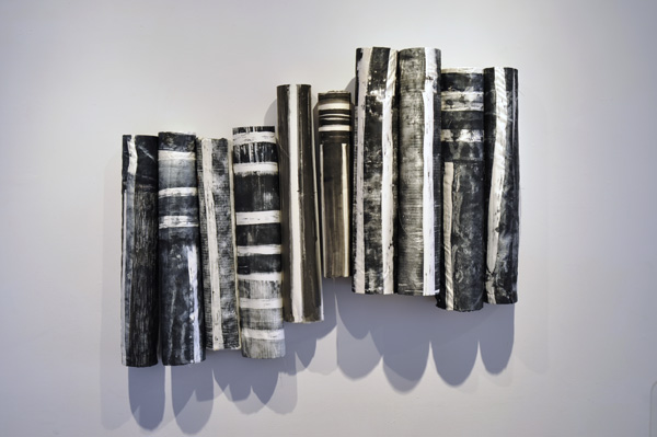 Wall Shaft, block printed silk, cotton, and paper, 50 x 70 inches, 2010
 
 