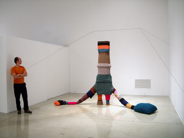 Black and white, machine knitted natural and synthetic yarn, pillow stuffing, various plastic forms, 22 feet wide, 9 1/2 feet high, 2008. Photo: Andrew MacDonald.