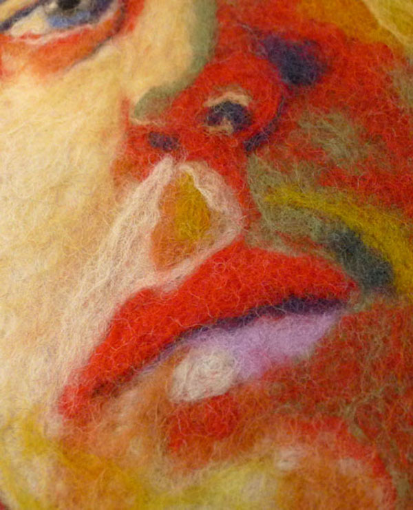 Detail: Self-Portrait, 27" x 34", wool, needle and hand felted. Photo: Robin Wiltse