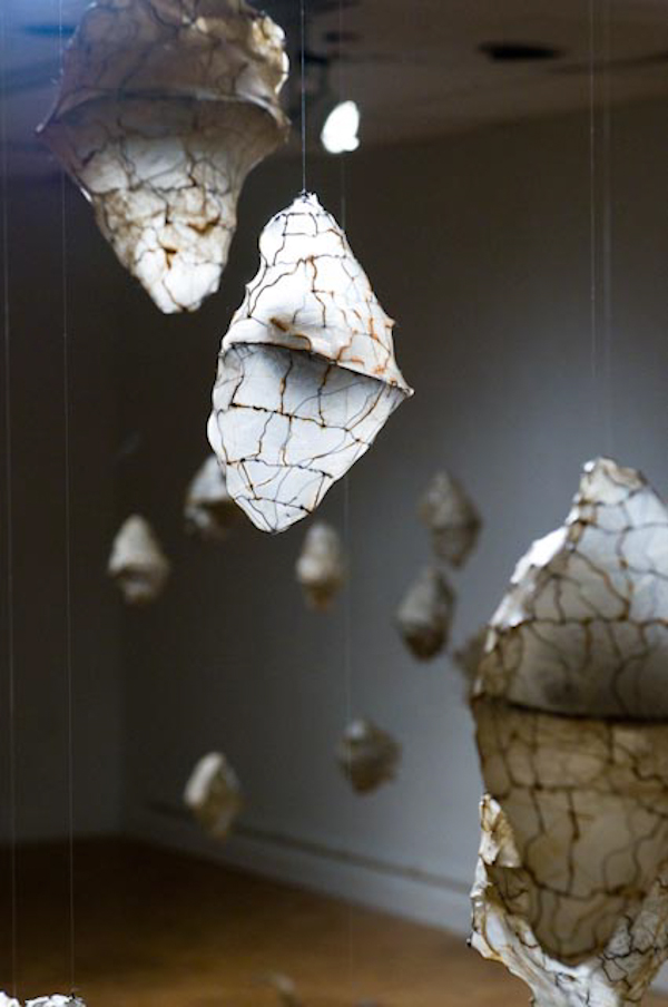 Detail: "Incubation", Multimedia installation. Wire, gut, digitally printed tissue paper, audio component. 2011.
