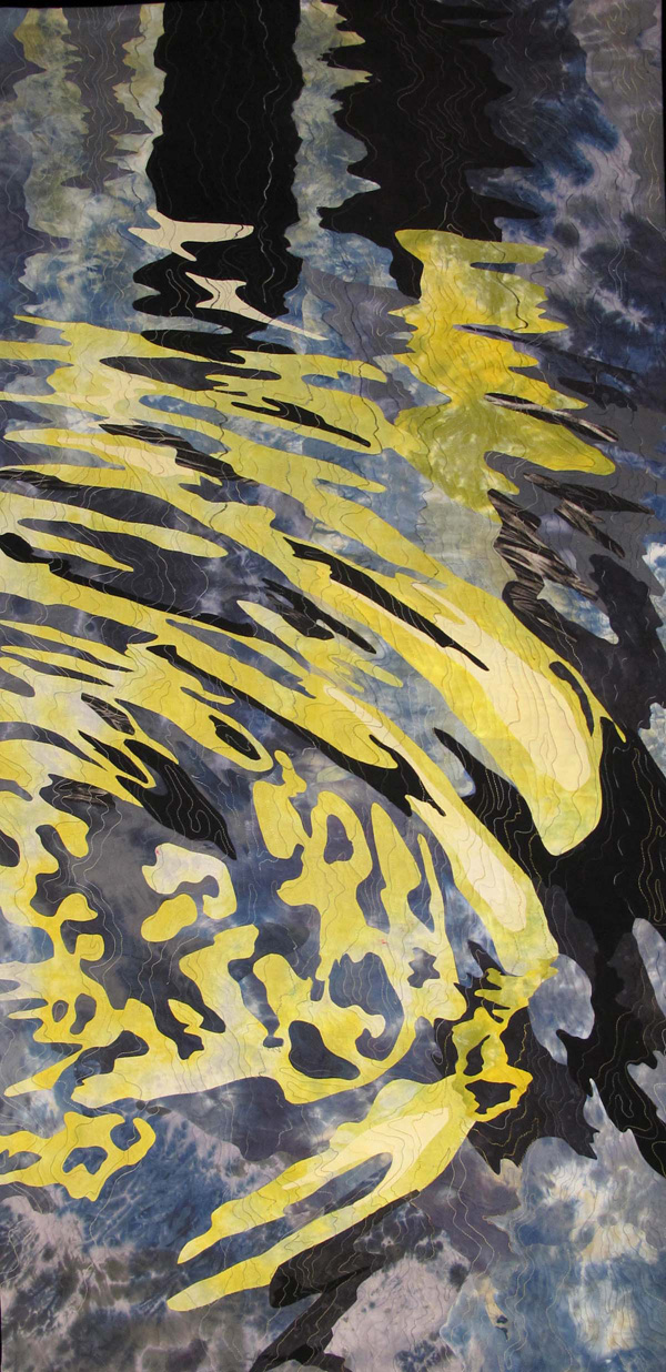 Detail: Reflections, Venice, Fondamenta Venier, var. 20m, Hand dyed fabrics, fused, machine stitched, based on photos from Venice, 2012, 35 x 70.