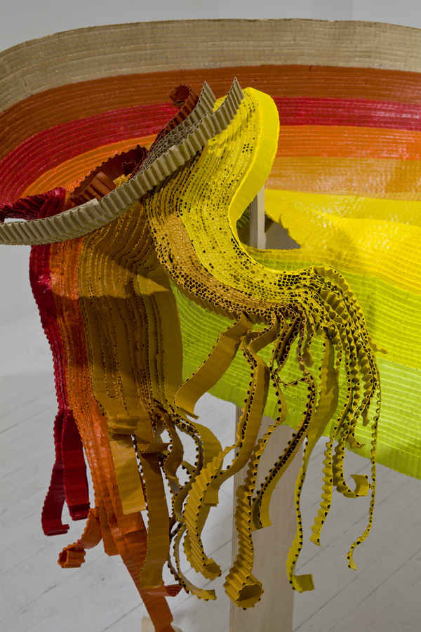 Terminaisons chromatiques, 2010, Single face cardboard, acrylic paint and plywood, 49 x 44 x 40 inches, Detail, Guy L'Heureux photo credit