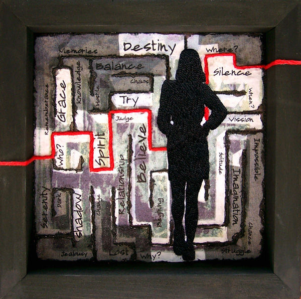 The Maze – What now? 2007, 8" x 8" collage – digital print on fabric, appliqué, embroidery, photo: Milena Radeva.
