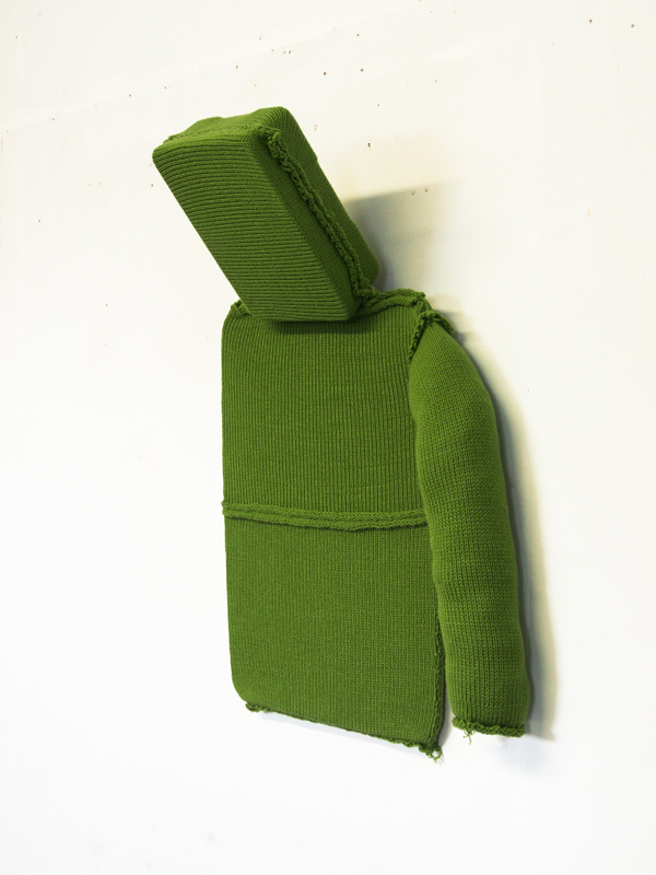 Green man, Knitted synthetic yarn, pillow stuffing, various plastic forms, 34 x 20 inches, 2011. Photo: Andrew MacDonald.