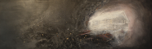 Safe Haven, 16" x 38", Thread and acrylic on stretched canvas, embroidery. Photo: Karen Goetzinger.